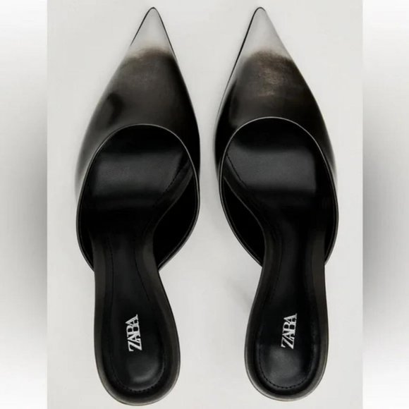 ZARA DISTRESSED EFFECT HEELED MULE - Picture 3 of 4